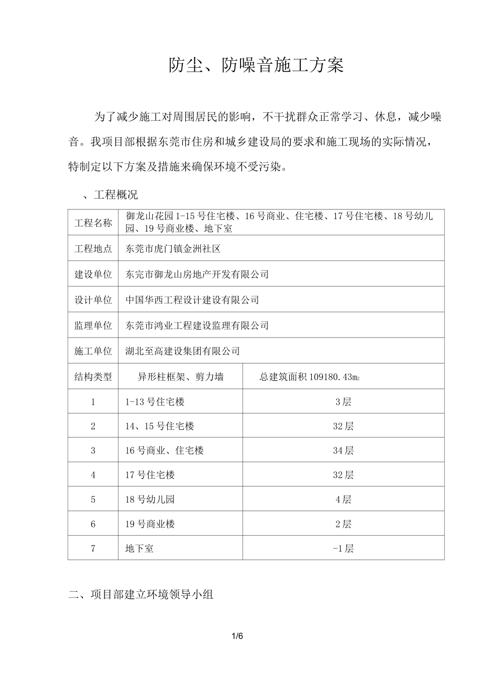 施工防尘防噪音施工方案_第1页