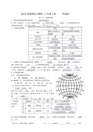 七上地理复习提纲背诵版资料
