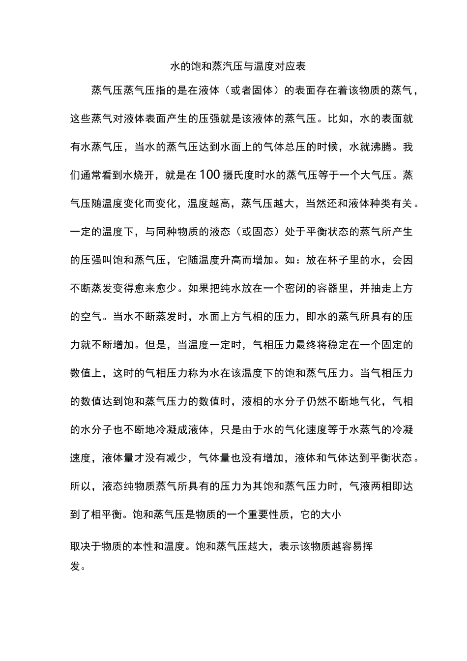 水的饱和蒸汽压与温度对应表_第1页
