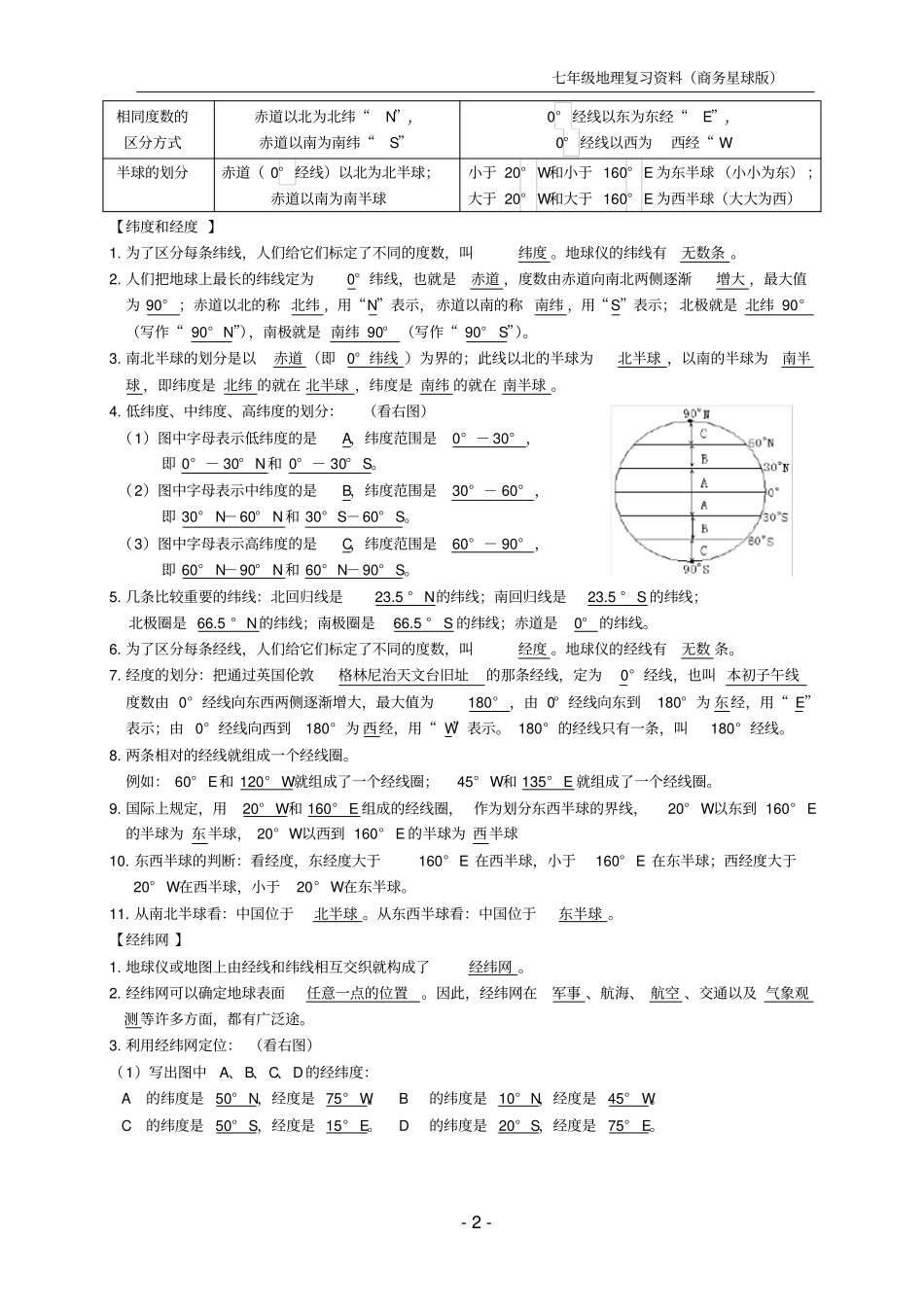 七年级上地理复习资料商务星球版_第2页