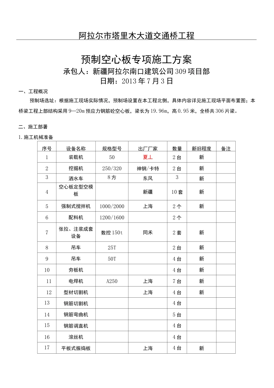 预制空心板梁现场施工方法_第1页