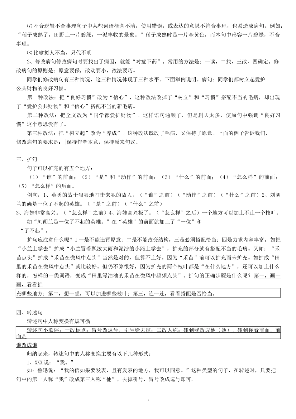 五年级语文上册句子专项训练复习资料_第2页