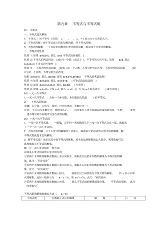 七年级数学下册不等式与不等式组知识点归纳新版新人教版