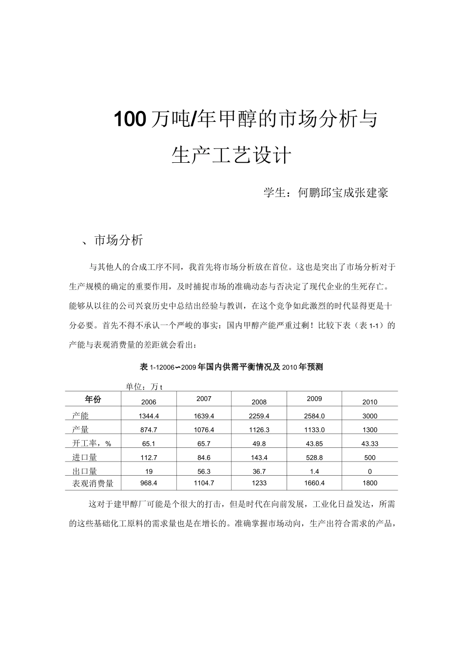 100万吨甲醇生产工艺设计_第1页