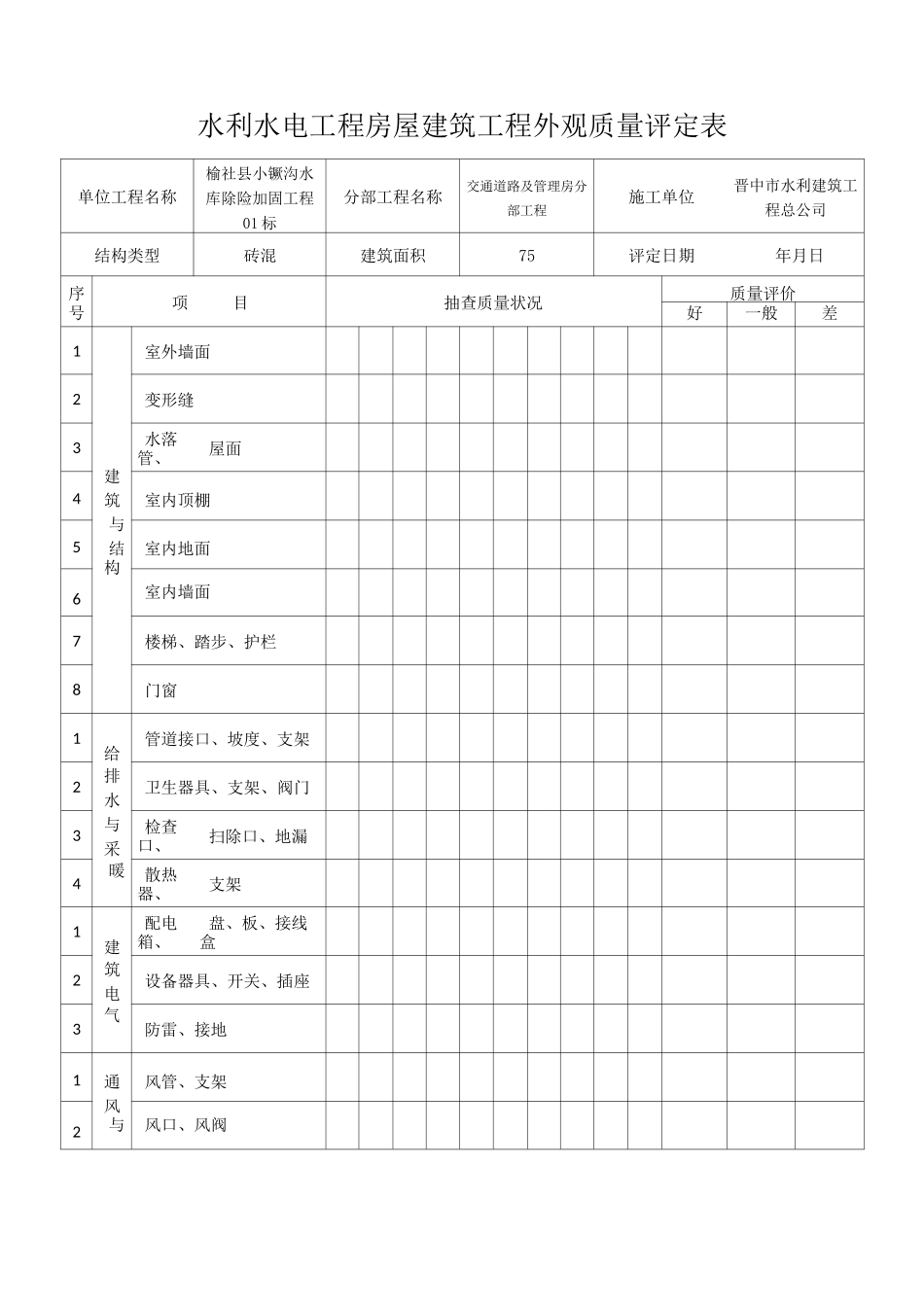 水工建筑物外观质量评定表_第3页