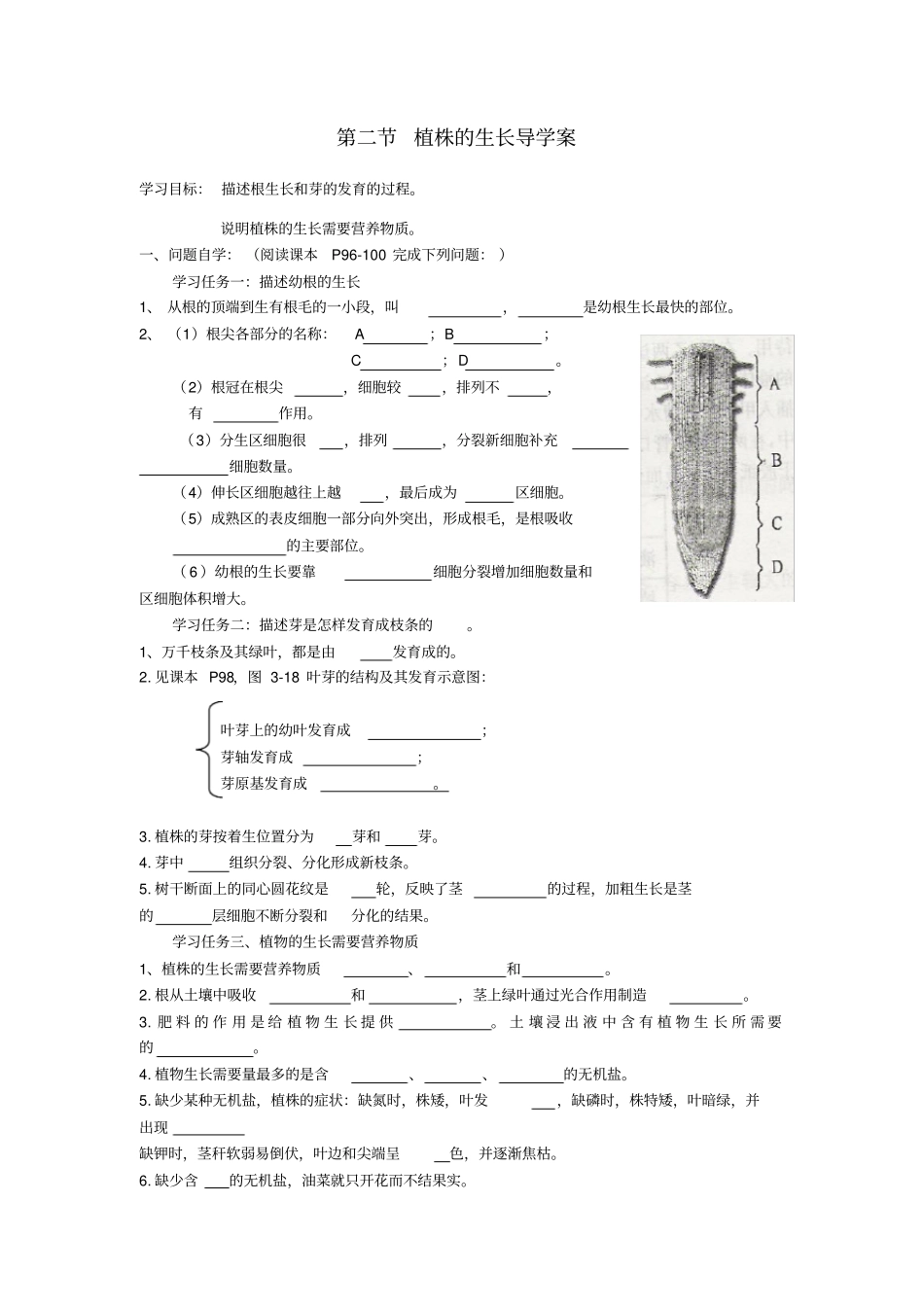 七年级生物上册植株的生长导学案_第1页