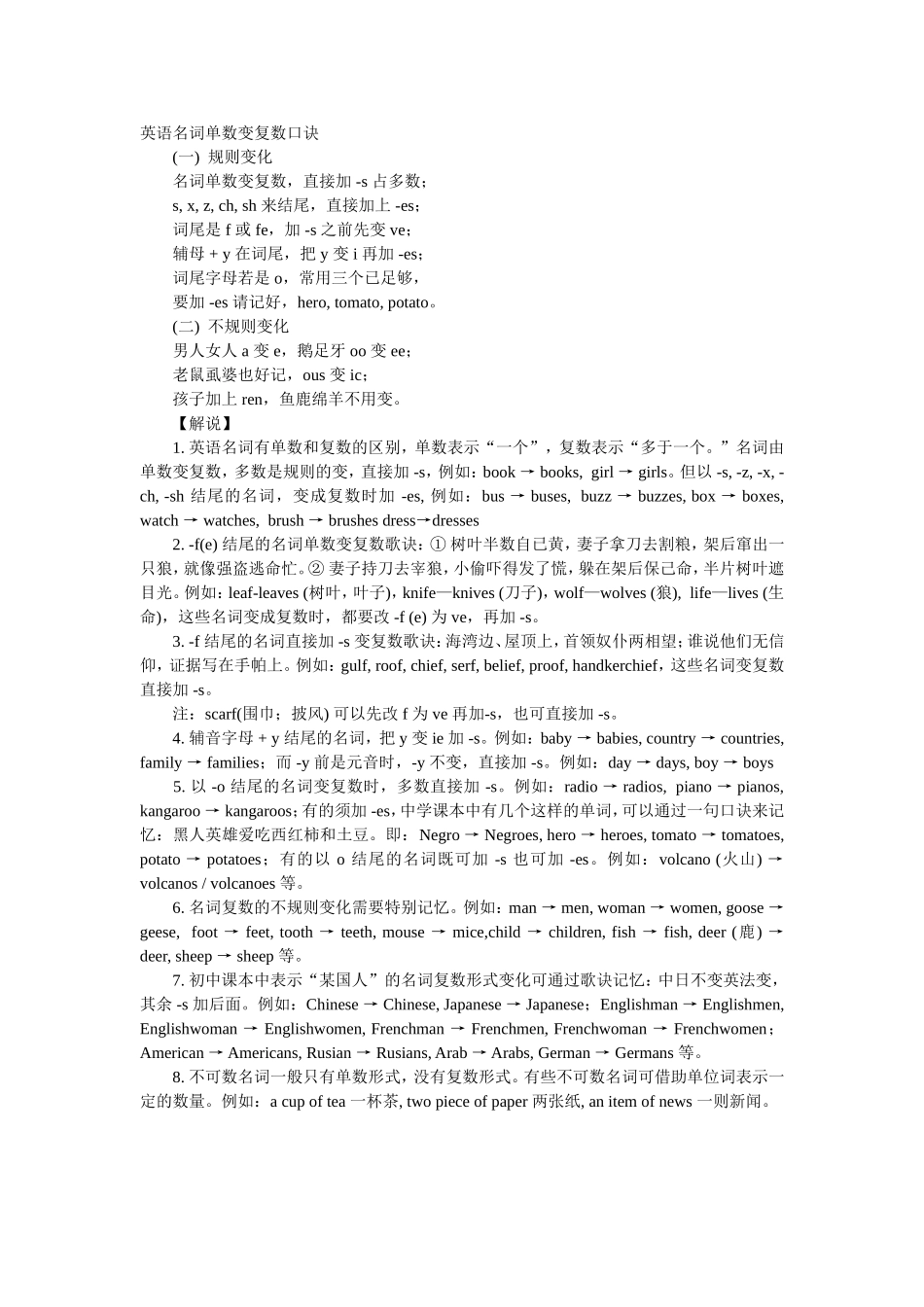 英语名词单数变复数口诀_第1页