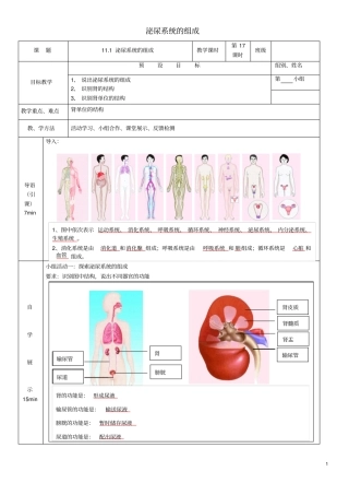 七年级生物下册11泌尿系统的组成学案新版苏教版