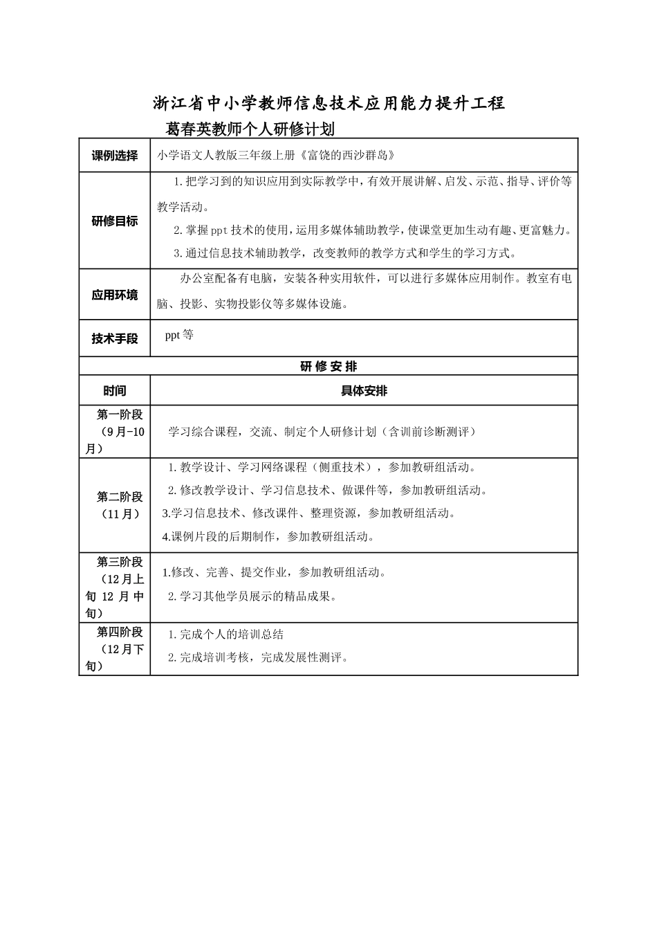 葛春英个人研修计划_第1页