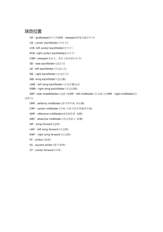 足球里面的位置