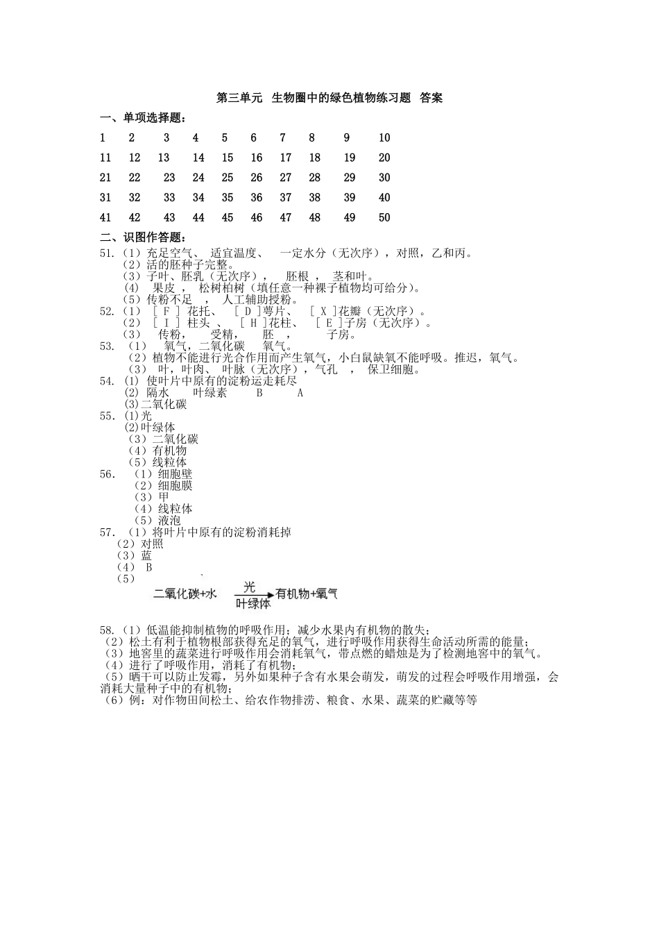 第三单元生物圈中的绿色植物练习题答案_第1页