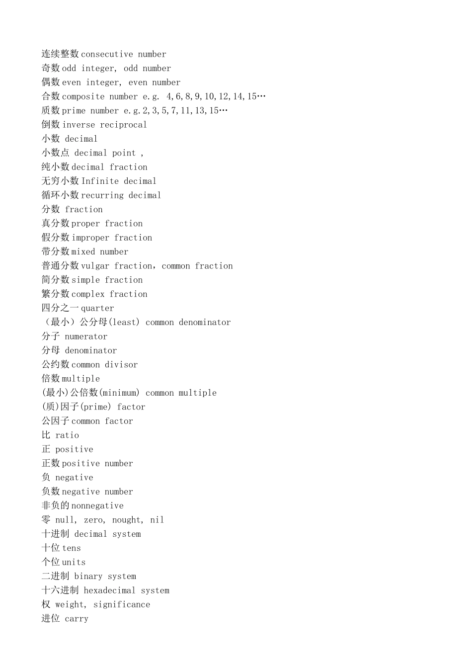 数学双语教学资料常用词汇_第2页