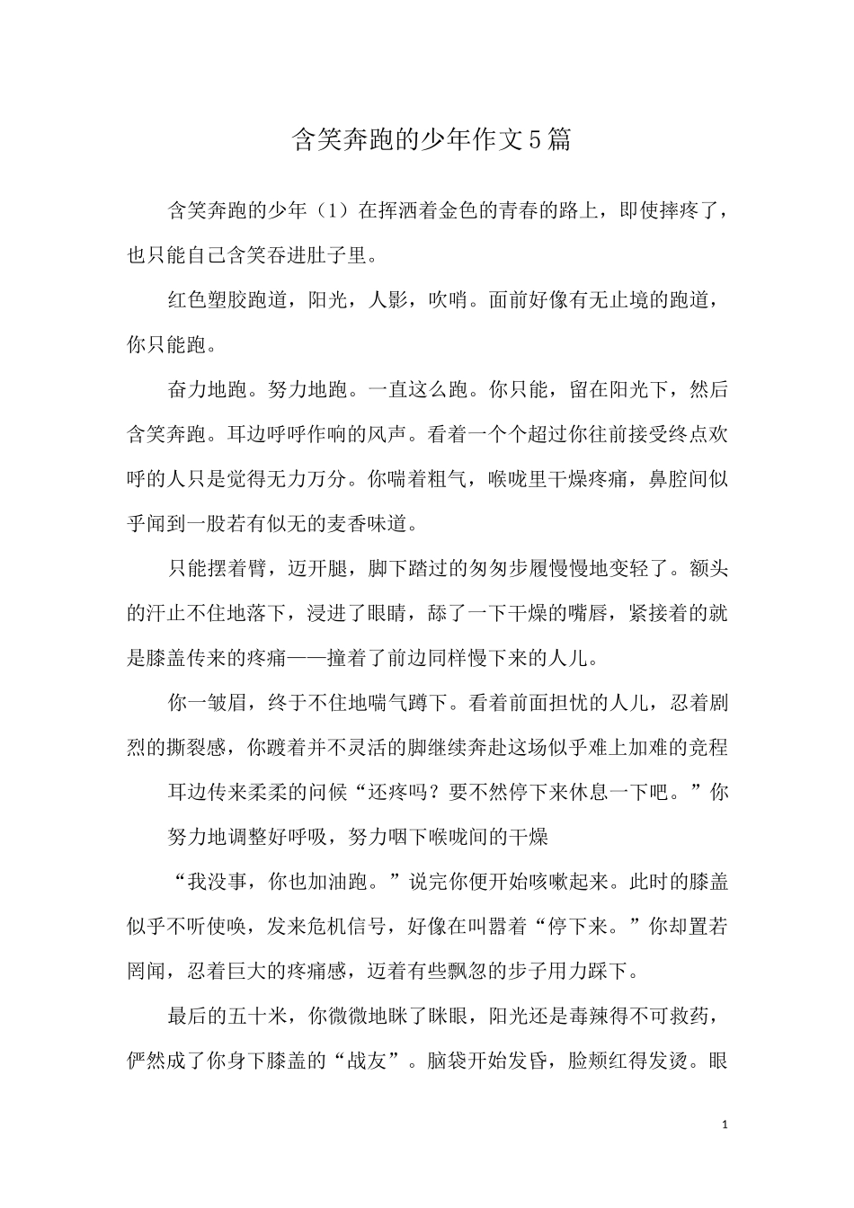 含笑奔跑的少年 作文5篇_优秀作文_第1页