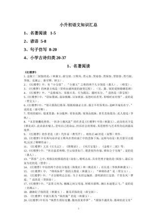 小升初语文知识汇总-名著、谚语、仿写、古诗归类
