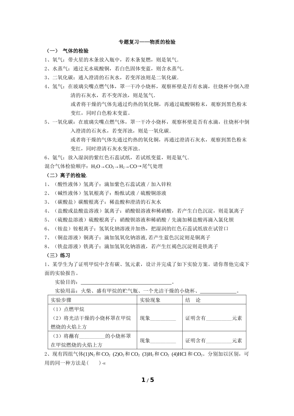 物质的检验专题复习_第1页
