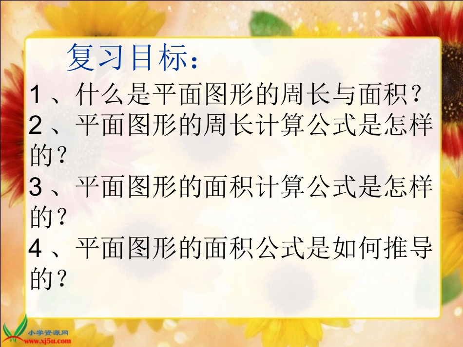 人教版六年级数学下册平面图形的周长和面积整理和复习课件_第2页