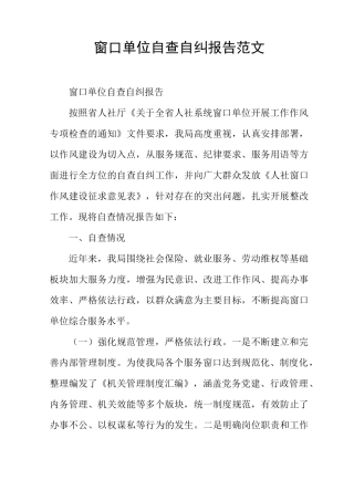 窗口单位自查自纠报告范文