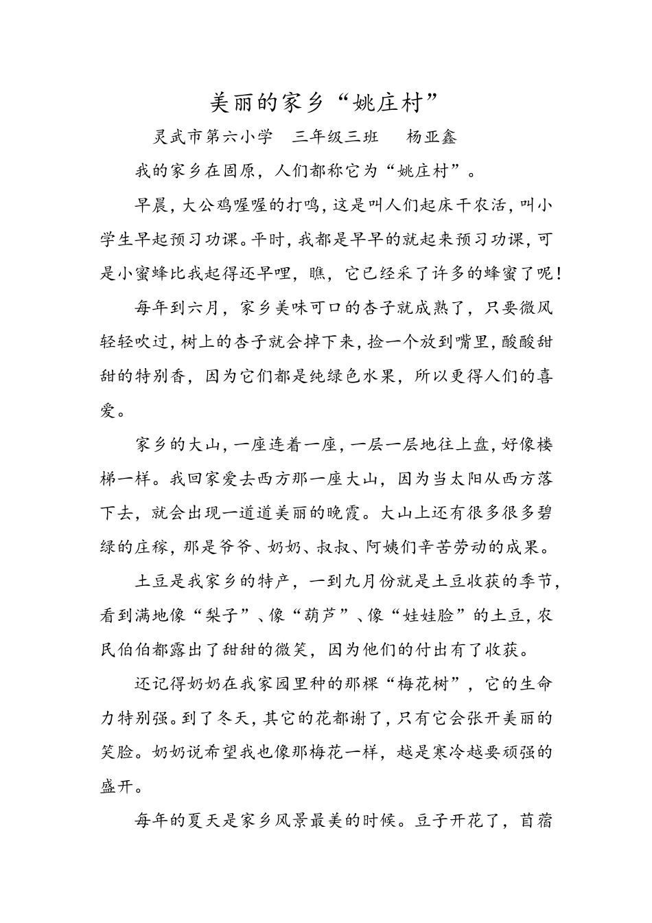 美丽的家乡“姚庄村”-杨亚鑫_第1页