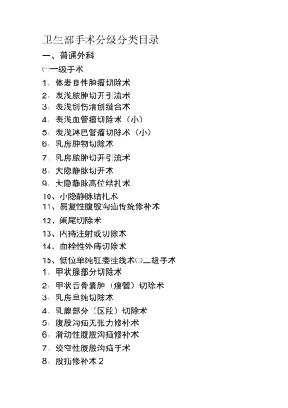 手术分级分类目录