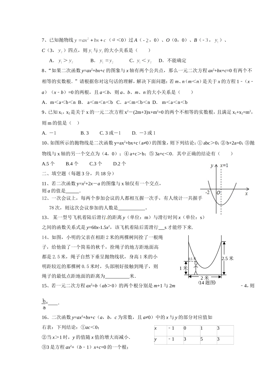 高城中心学校九年级月考数学试卷_第2页