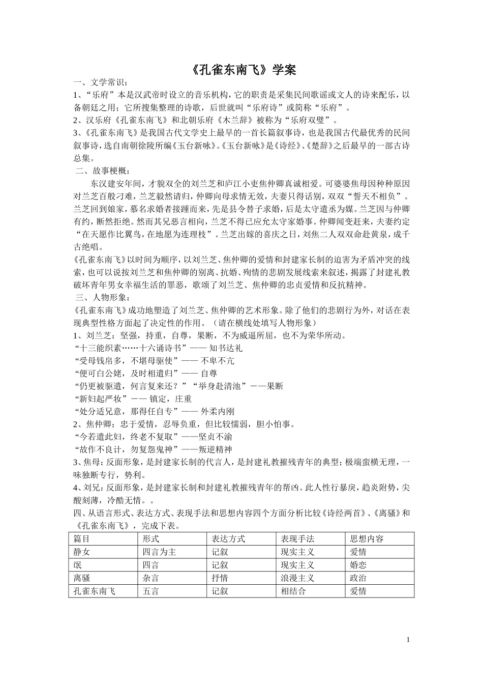 孔雀东南飞导学案_第1页