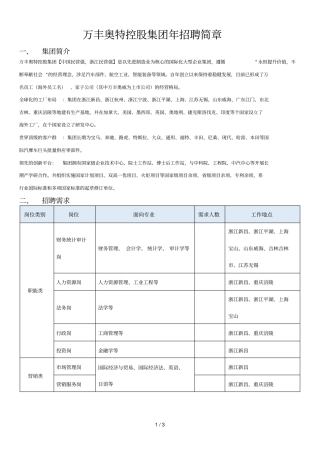 万丰奥特控股集团2019年招聘简章