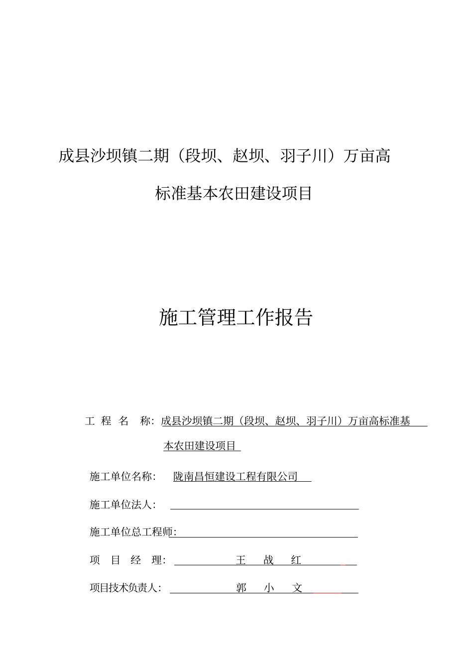 万亩高标准基本农田建设项目施工管理工作报告_第2页