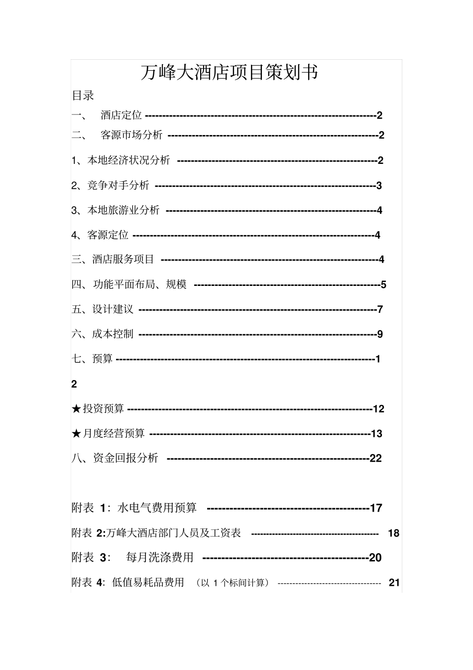 万峰大酒店项目策划书_第1页