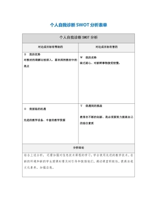 张玉田SWOT分析表