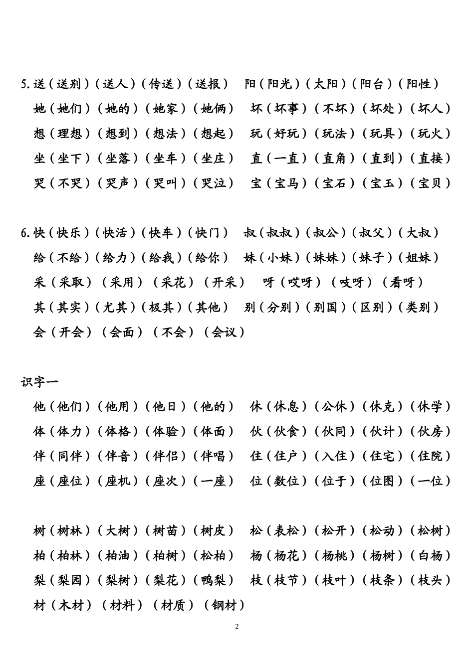教科版一年级下生字表二写字组词_第2页
