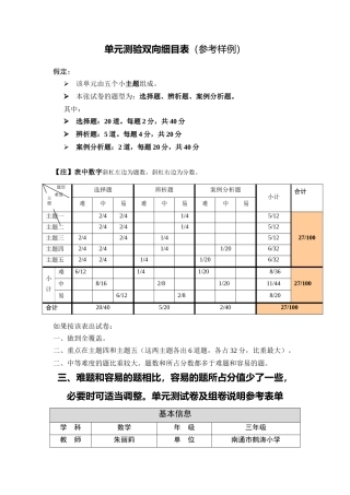 三年级第一单元测试卷及卷组说明