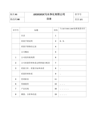 污水处理厂质量管理体系质量手册