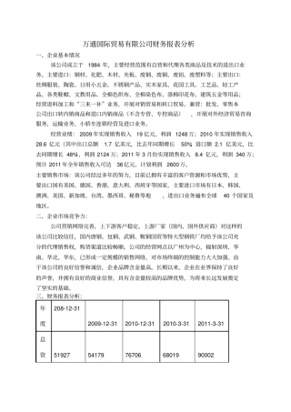 万通国际贸易有限公司财务报表分析案例