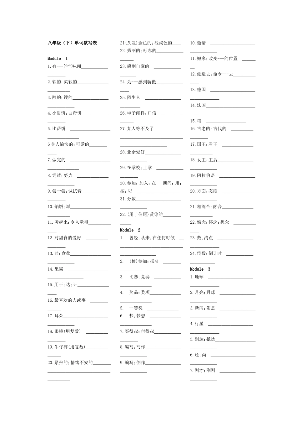 八年级（下）单词默写表_第1页