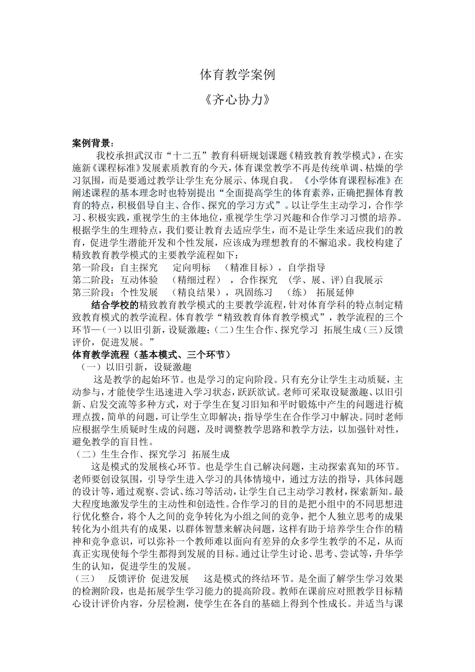 齐心协力体育教学案例_第1页