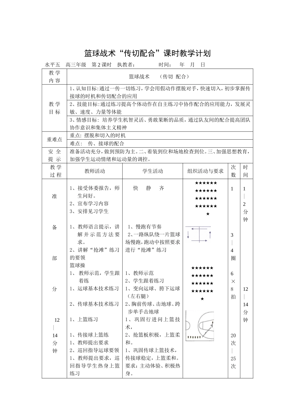 篮球战术“传切配合”教学计划_第1页