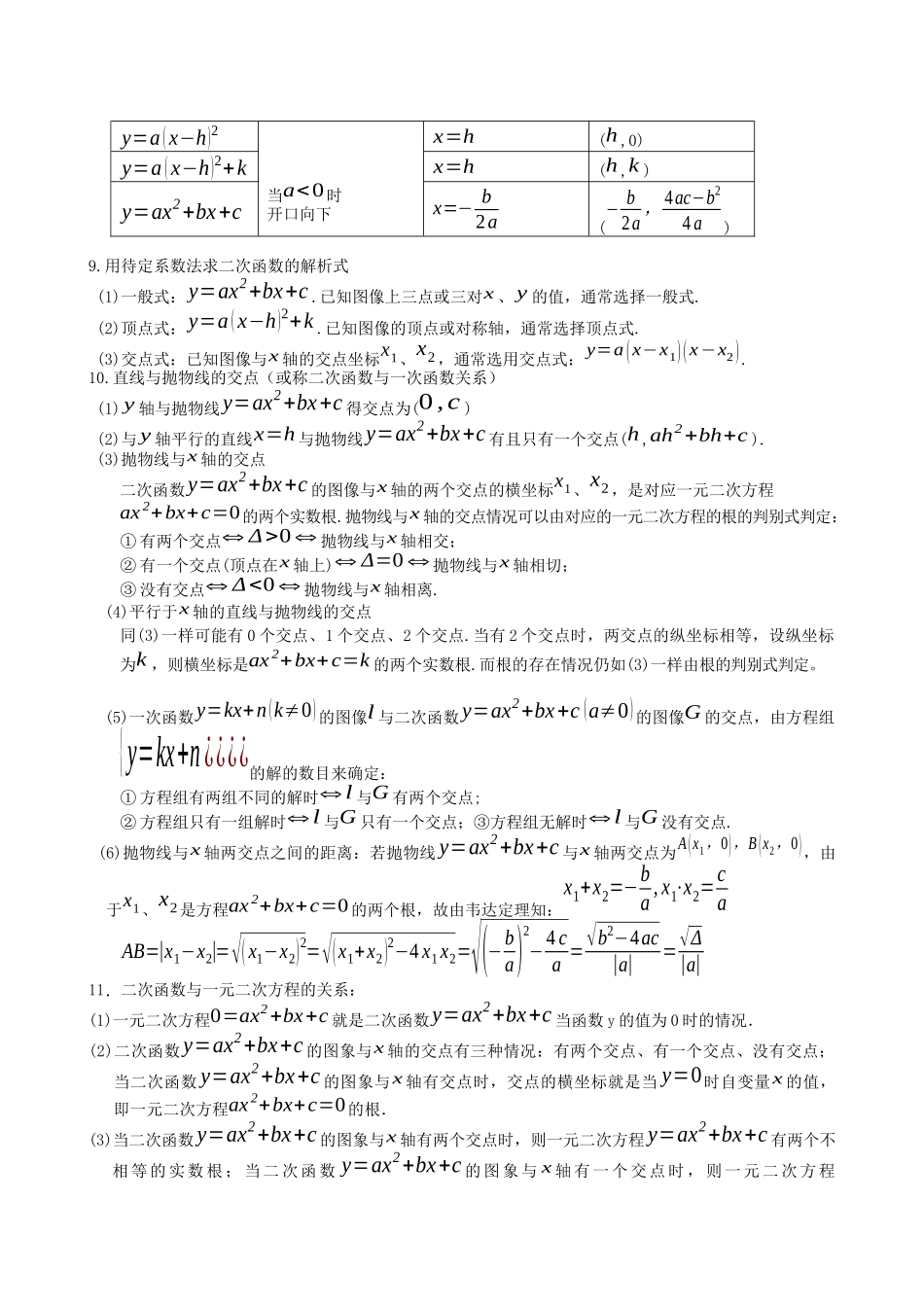 一元二次函数知识点汇总_第2页
