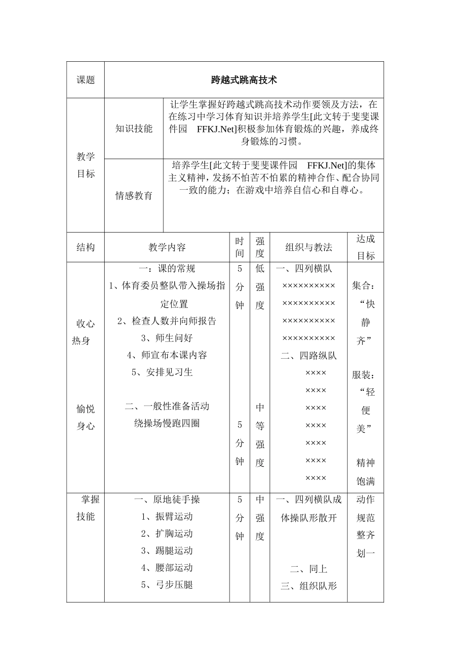 《跨越式跳高技术》教案_第1页