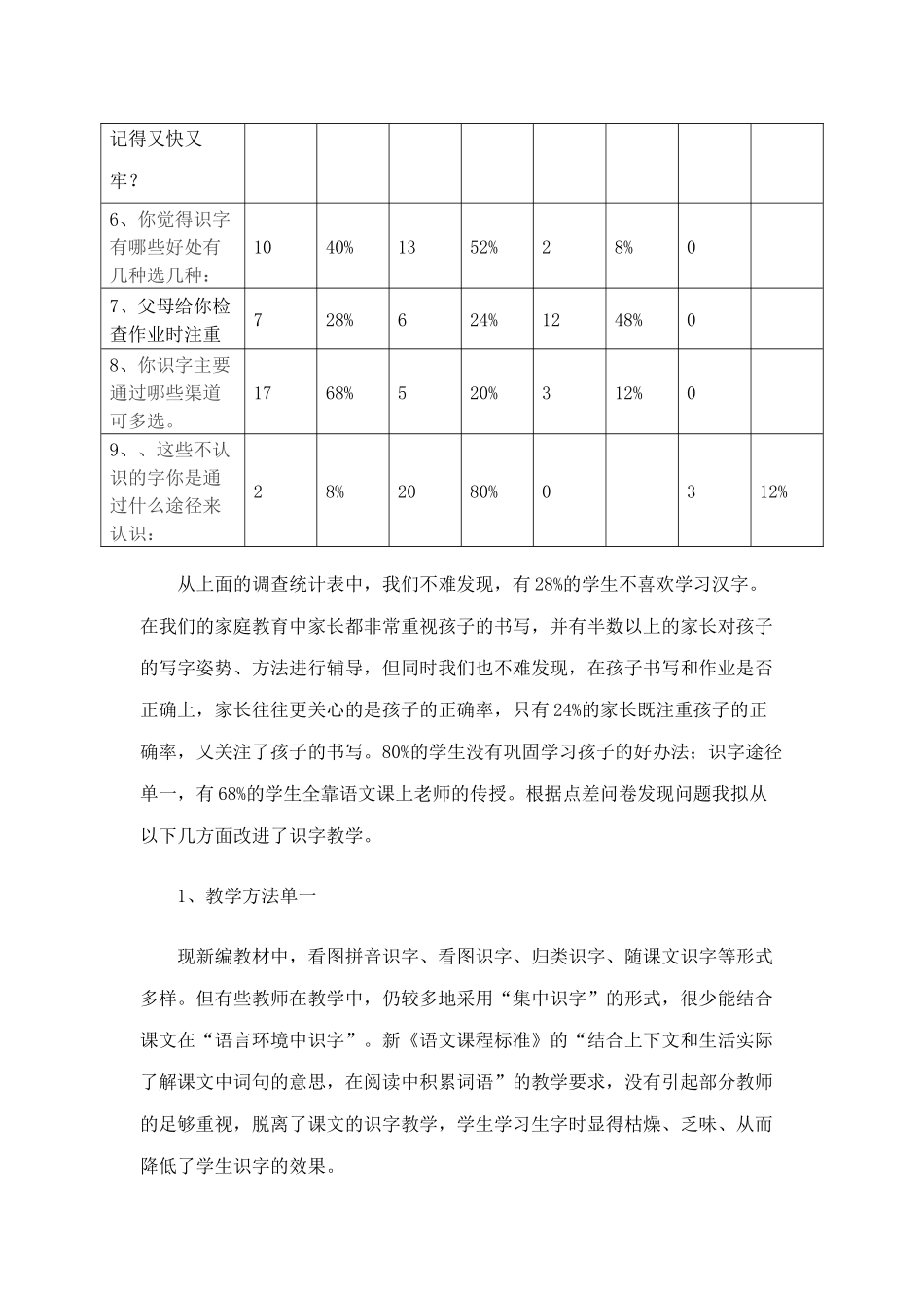 学生识字状况问卷调查统计表及分析_第2页