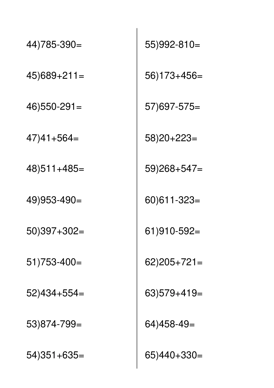 三年级数学加减法口算100道_第3页