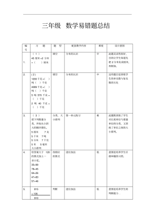 三年级数学易错题总结