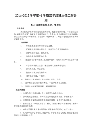 班主任工作计划(鲁彦红)