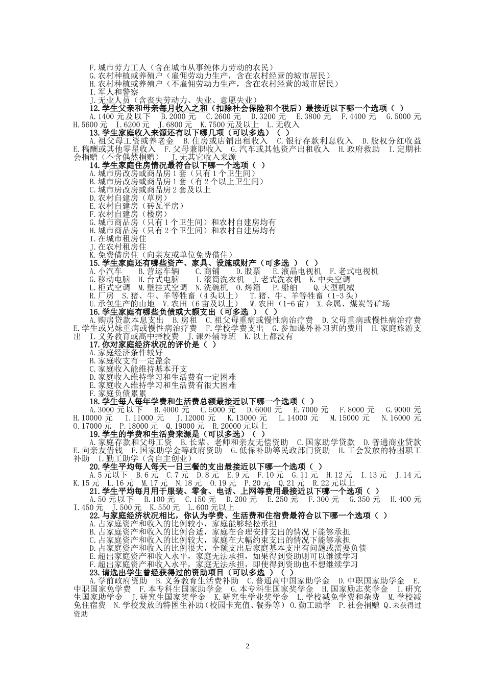 学生情况调查问卷调查表_第2页