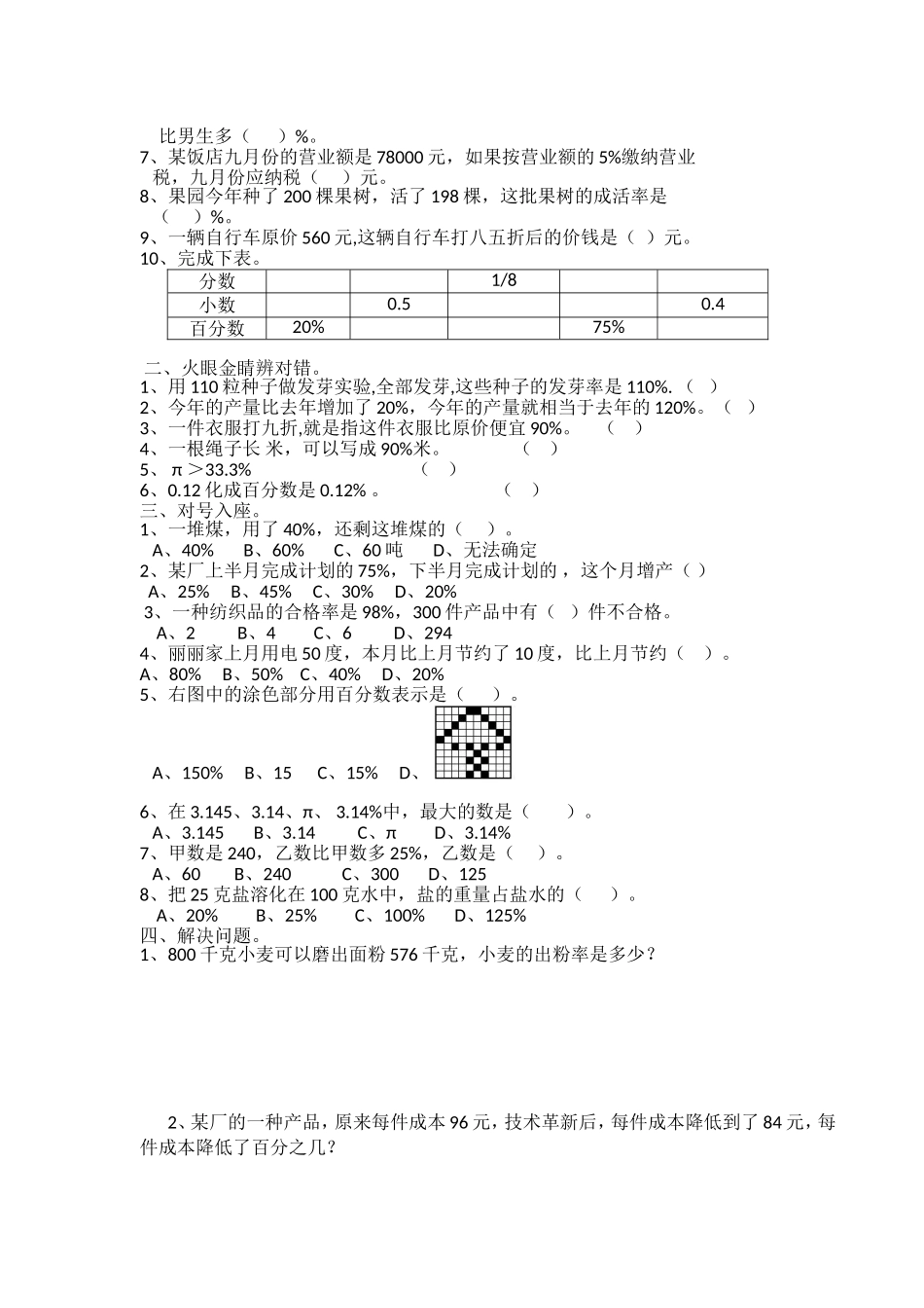 百分数复习检测_第2页
