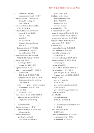 高中英语各种教材词组汇总大全(超级实用)