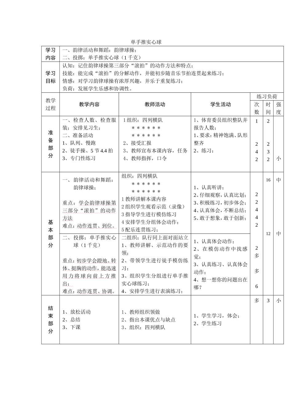 《单手推实心球》教案_第1页