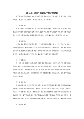 沙头角中学学生排球队三年发展规划
