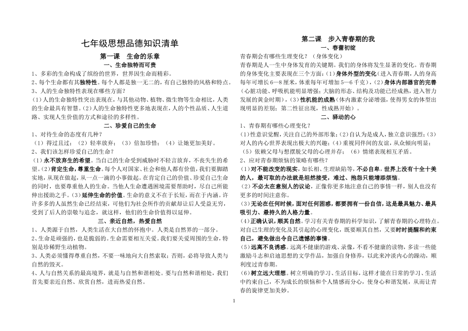 陕教版思想品德七年级上册总结_第1页