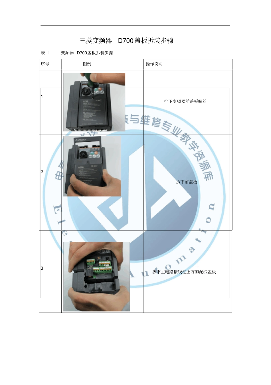 三菱变频器D700盖板拆装步骤概要_第1页