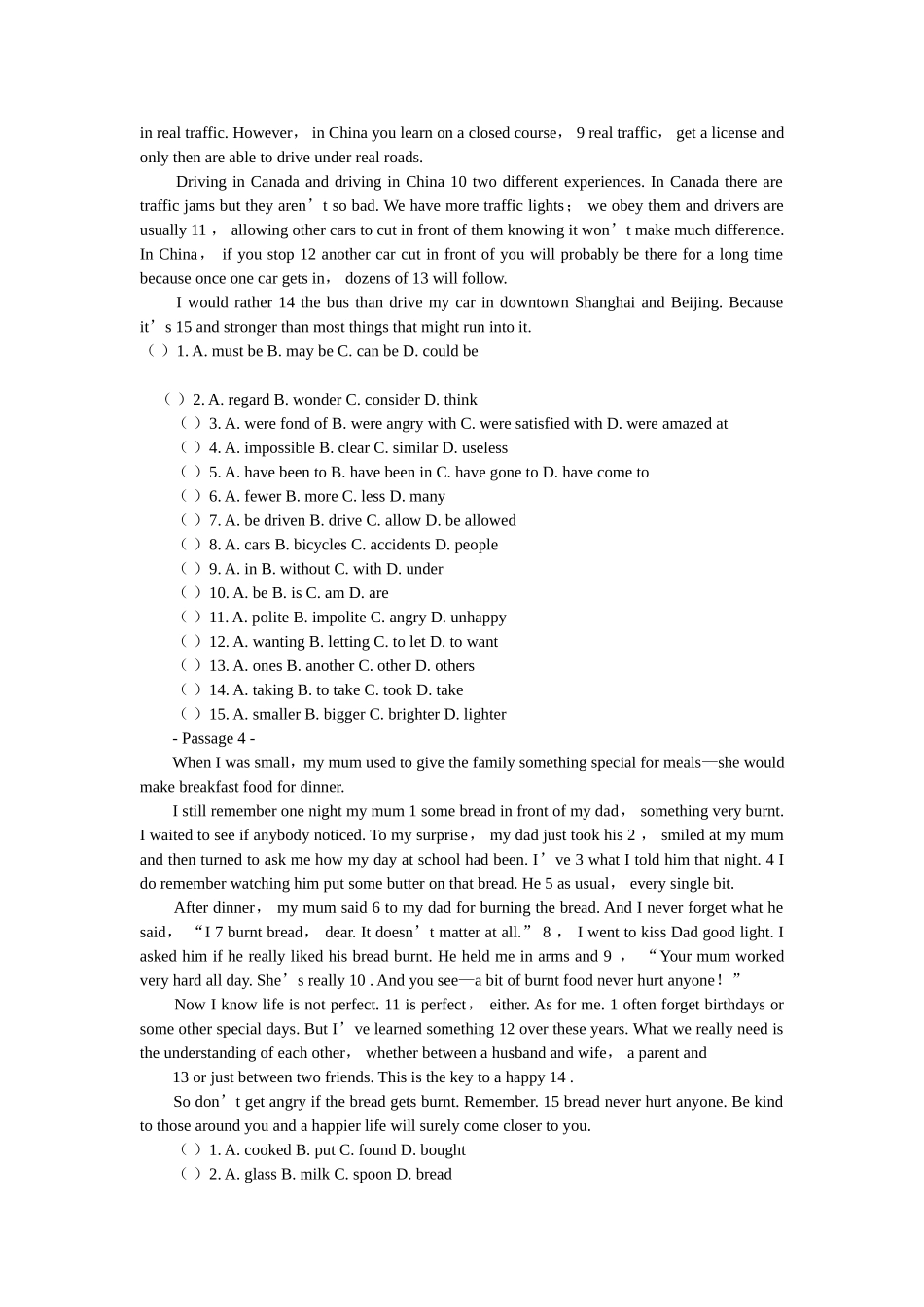 初三完形填空专项训练_第3页